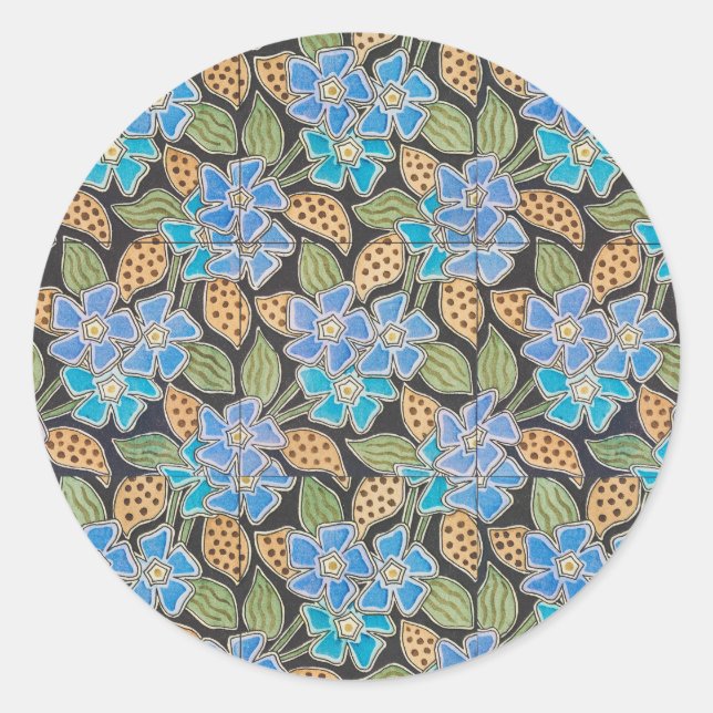 Elegant Flower Blue Periwinkle Floral Classic Classic Round Sticker (Front)