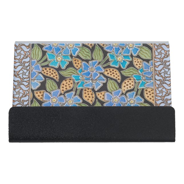 Elegant Flower Blue Periwinkle Floral Classic Desk Business Card Holder (Front)