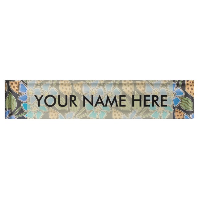 Elegant Flower Blue Periwinkle Floral Classic Desk Name Plate (Front)