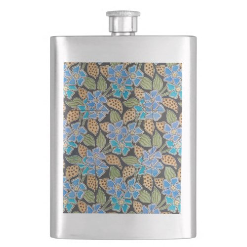 Elegant Flower Blue Periwinkle Floral Classic Flask