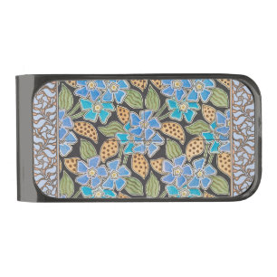 Elegant Flower Blue Periwinkle Floral Classic Gunmetal Finish Money Clip