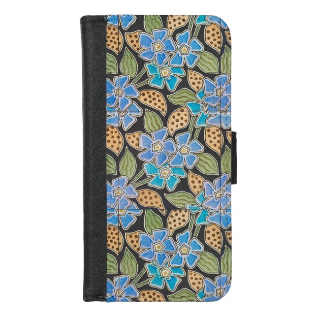 Elegant Flower Blue Periwinkle Floral Classic iPhone Wallet Case (Front)