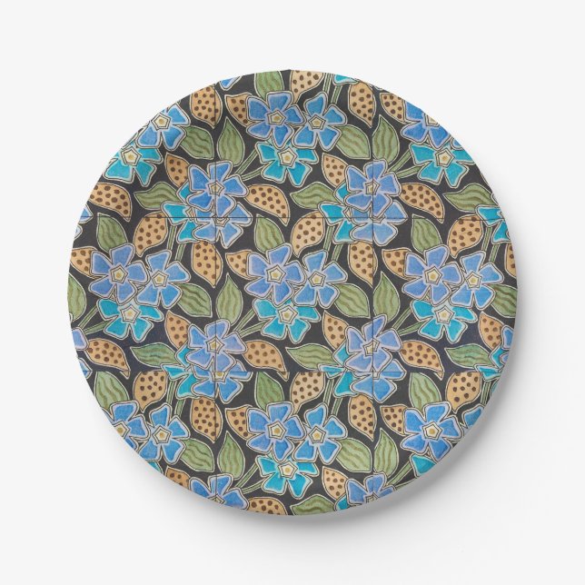 Elegant Flower Blue Periwinkle Floral Classic Paper Plates (Front)