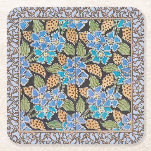 Elegant Flower Blue Periwinkle Floral Classic Square Paper Coaster