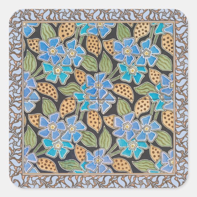 Elegant Flower Blue Periwinkle Floral Classic Square Sticker (Front)