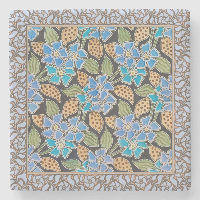 Elegant Flower Blue Periwinkle Floral Classic Stone Coaster (Front)