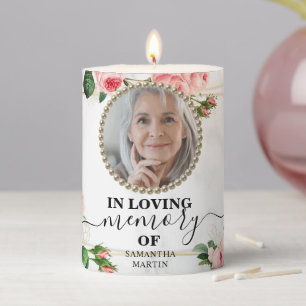 Elegant Flower Blush Memorial Remembrance Pillar Candle
