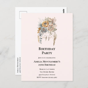 Elegant Flower Bouquet with Dreamcatcher Birthday Postcard