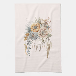Elegant Flower Bouquet with Dreamcatcher Kitchen Towel