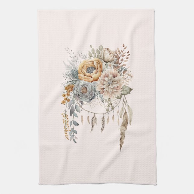 Elegant Flower Bouquet with Dreamcatcher Kitchen Towel (Vertical)