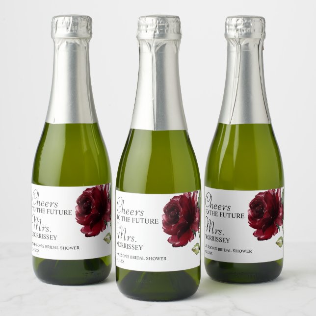Elegant Flower Cheers Bridal Shower Favor Sparkling Wine Label (Bottles)
