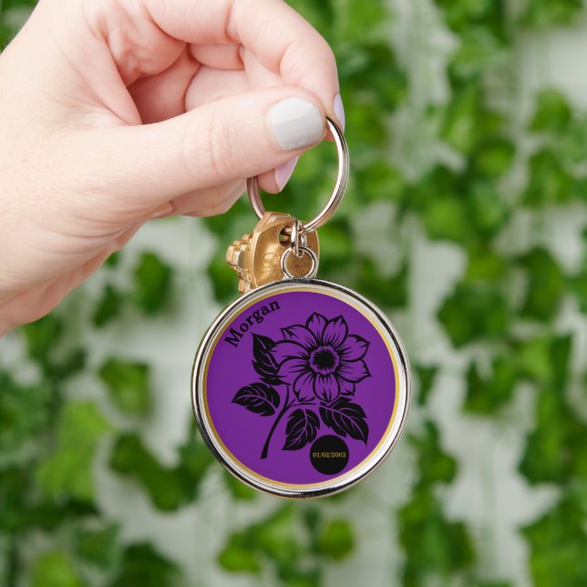 Elegant Flower Custom Sobriety Gift Keychain (Hand)