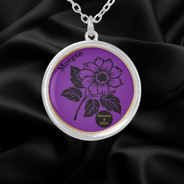 Elegant Flower Custom Sobriety Gift Silver Plated Necklace (Creator Uploaded)