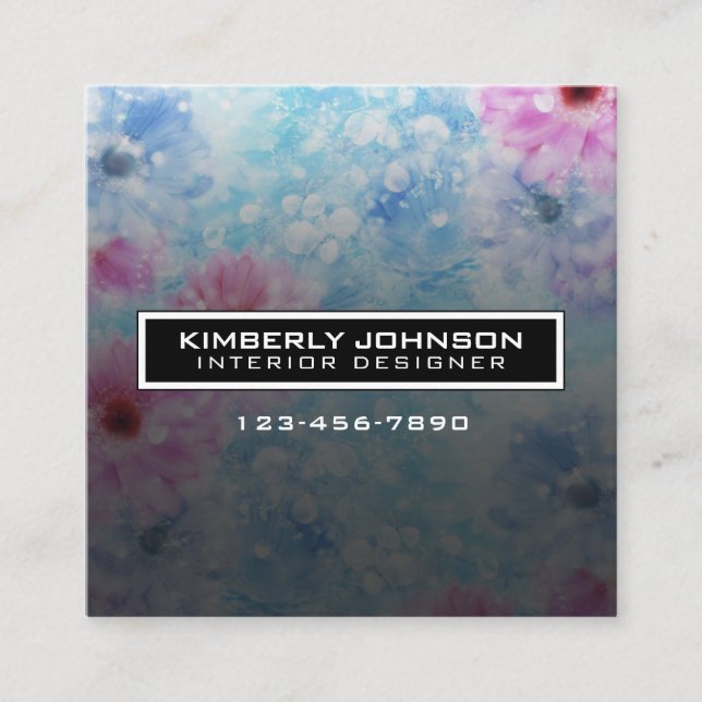 Elegant Flower Design Minimalist Editable Square B Business Card (Front)
