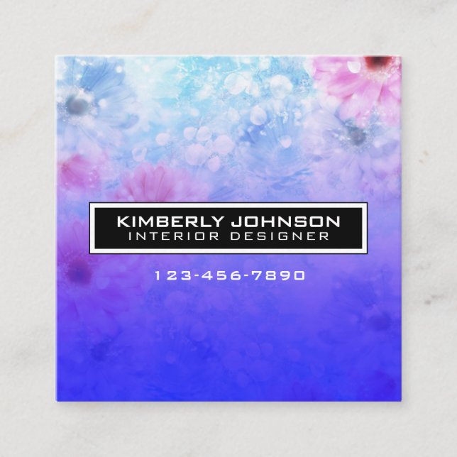 Elegant Flower Design Minimalist Editable Square B Business Card (Front)
