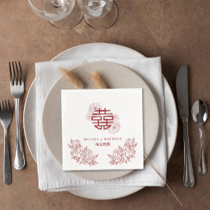 Elegant Flower Double Xi Chinese Wedding Napkins