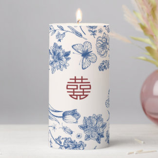 Elegant Flower Double Xi Chinese Wedding Pillar Candle