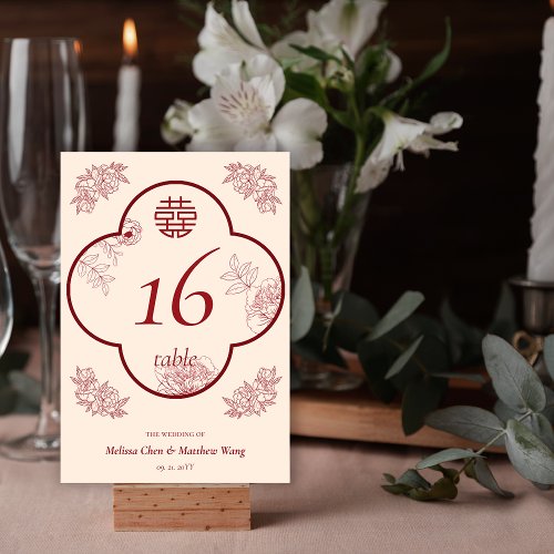 Elegant Flower Double Xi Wedding Table Number