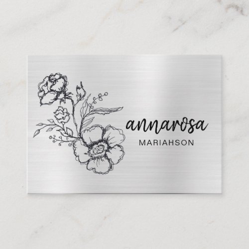  Elegant Flower Floral Silver LOGO PHOTO QR Business Card