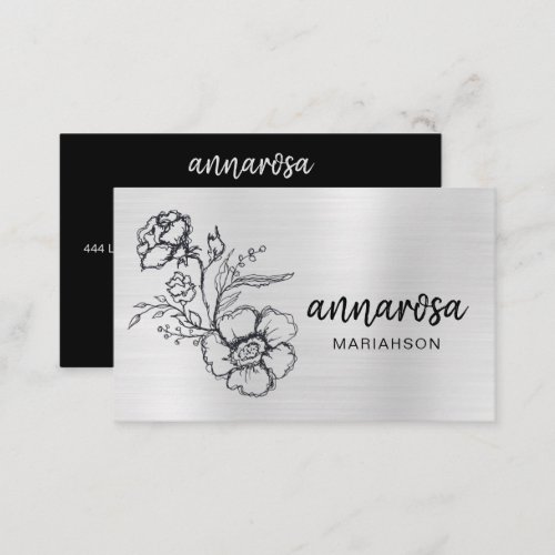  Elegant Flower Floral Silver QR LOGO PHOTO Business Card