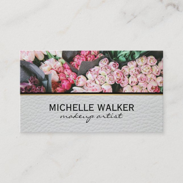 Elegant Flower | Florist | Leather Business Card (Front)