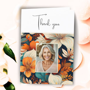 Elegant Flower Foliage Pattern Photo Birthday  Letterpress Thank You Card