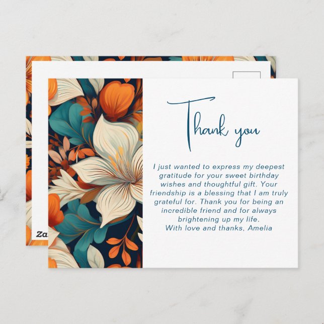 Elegant Flower Foliage Pattern Thank you Postcard (Front/Back)