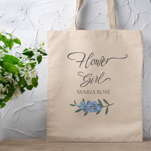 Elegant Flower Girl Blue Floral Calligraphy Tote Bag
