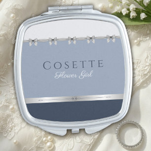Elegant Flower Girl Bridal Party Gift Dusty Blue Compact Mirror