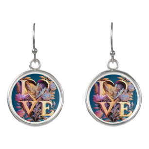 Elegant Flower, Heart and Golden Love Earrings