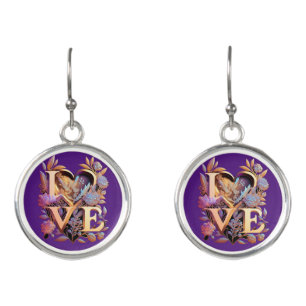 Elegant Flower, Heart and Golden Love Earrings