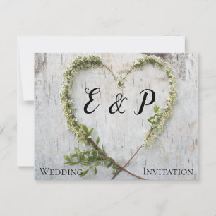 Elegant flower heart rustic birch bark wedding