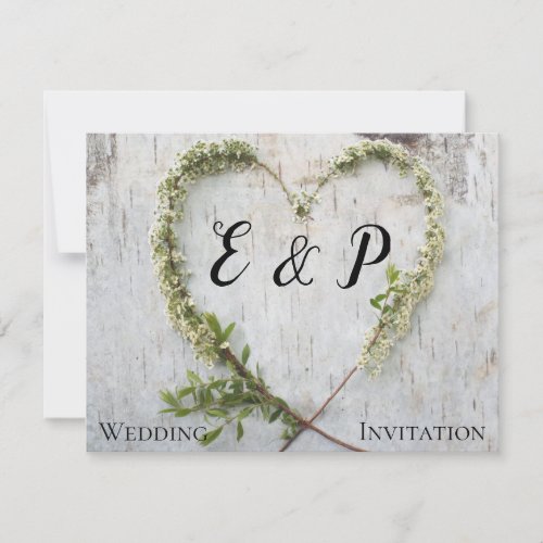 Elegant flower heart rustic birch bark wedding