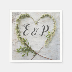 Elegant flower heart rustic birch bark wedding napkins