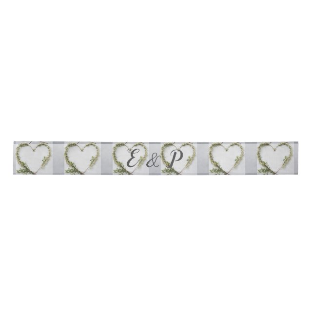 Elegant flower heart rustic birch bark wedding satin ribbon (Front)