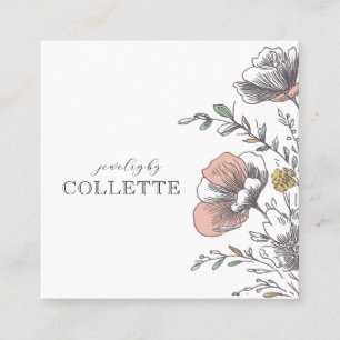 Elegant Flower Logo Jewelry Designer Square Business Card