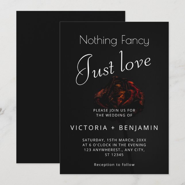 Elegant Flower Minimalistic Dark Moody Wedding Invitation (Front/Back)