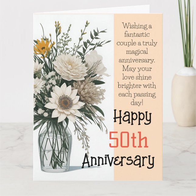 Elegant Flower Modern Art Anniversary Card (Front)