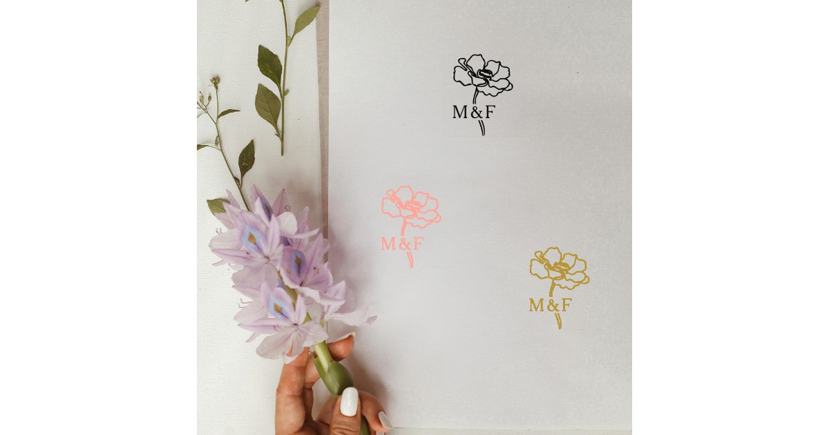 Elegant Flower Monogram, Wedding Rubber Stamp | Zazzle