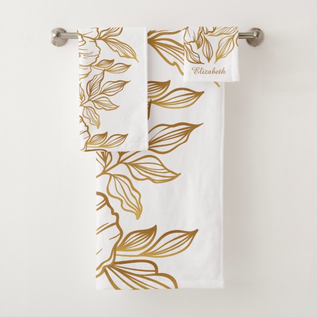 Elegant Flower Pattern custom name towel set (Insitu)