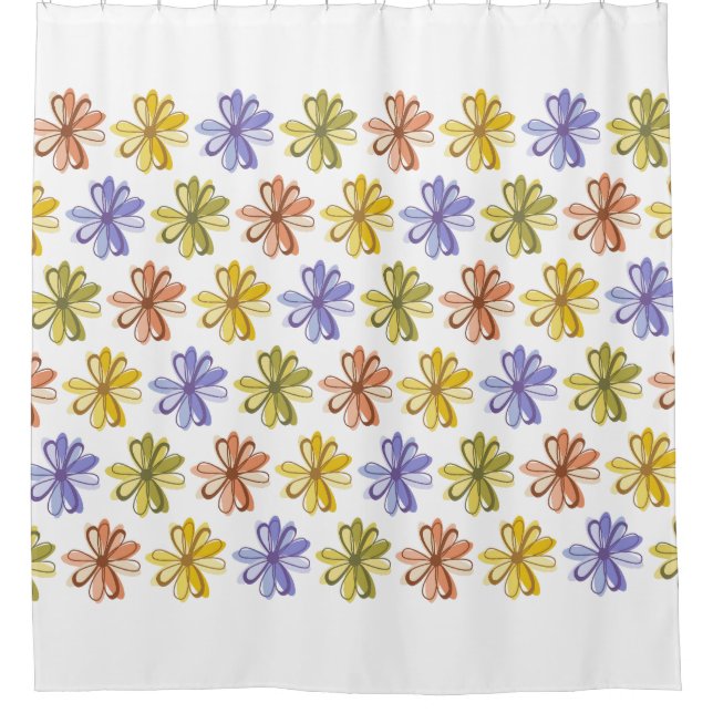 Elegant Flower Pattern Shower Curtain (Front)
