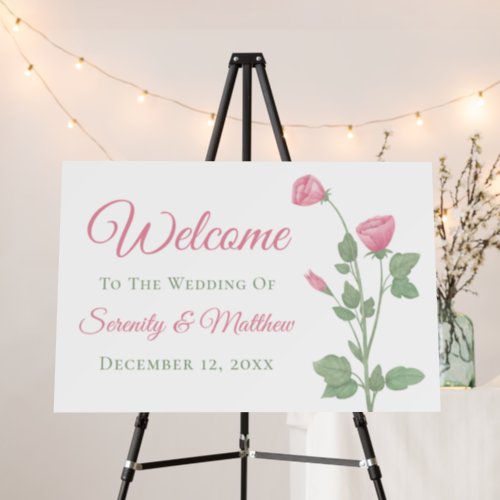 Elegant Flower Pink Floral Wedding Welcome  Foam Board