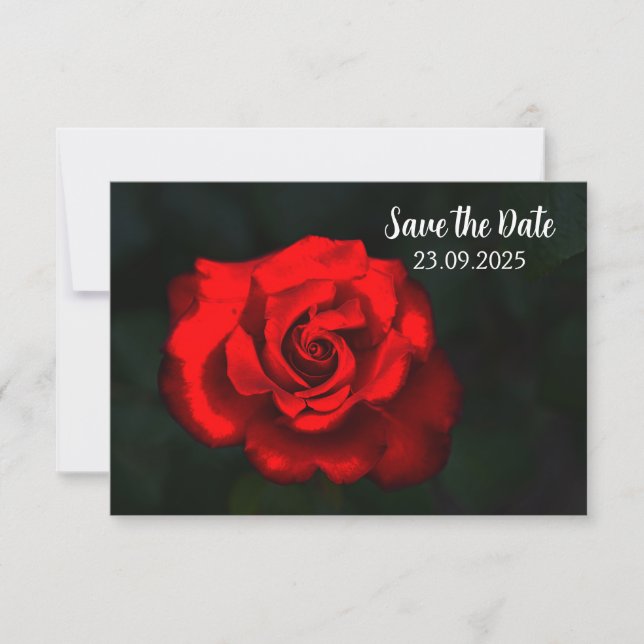 Elegant Flower Red Rose Save the Date (Front)