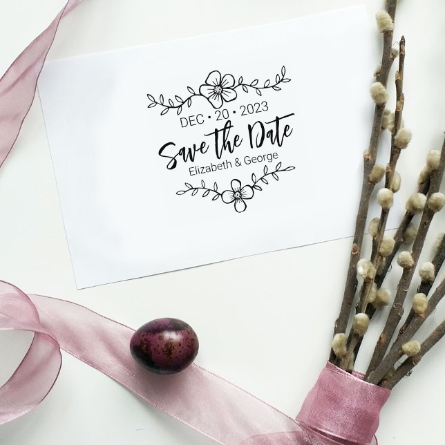 Elegant Flower Save the Date Wedding  Rubber Stamp (Creator Uploaded)