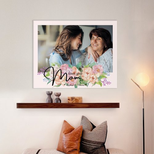 Elegant Flower Script Love You Mom Photo  Acrylic Print
