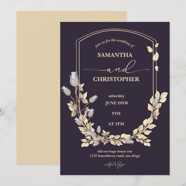 Elegant Flower Shield Wedding Invitation (Front/Back)