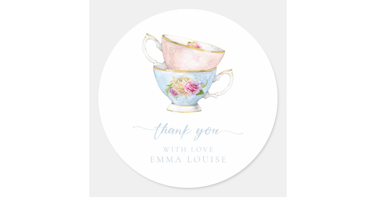 Elegant Flower Tea Bridal Brunch Thank You Classic Round Sticker | Zazzle