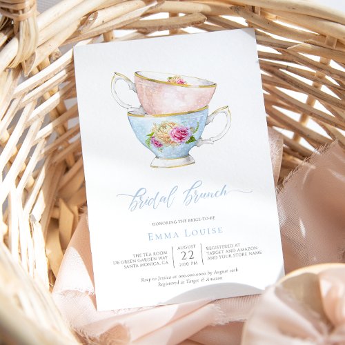Elegant Flower Tea Cup With Flowers Bridal Brunch Invitation