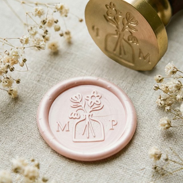 Elegant Flower Vase Couples Wedding Monogram Wax Seal Stamp (Elegant Flower Vase Couples Wedding Monogram Wax Seal Stamp)