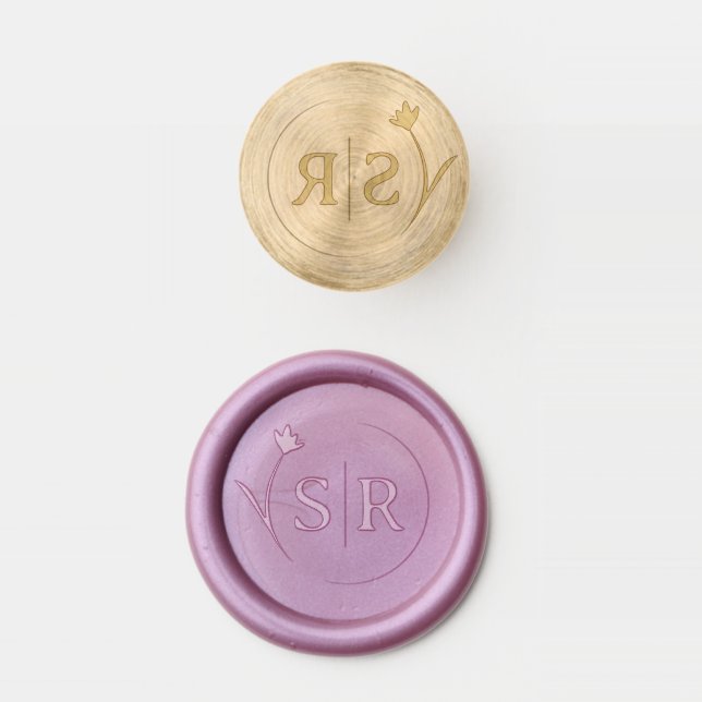 Elegant Flower Wedding Circle Initials  Wax Seal Stamp (Stamped)